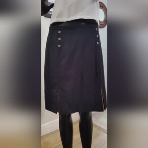 Tail Dark Blue A-Line Women's Skirt/ Skort W/Gold Buttons, Tag & Pleated Beige
